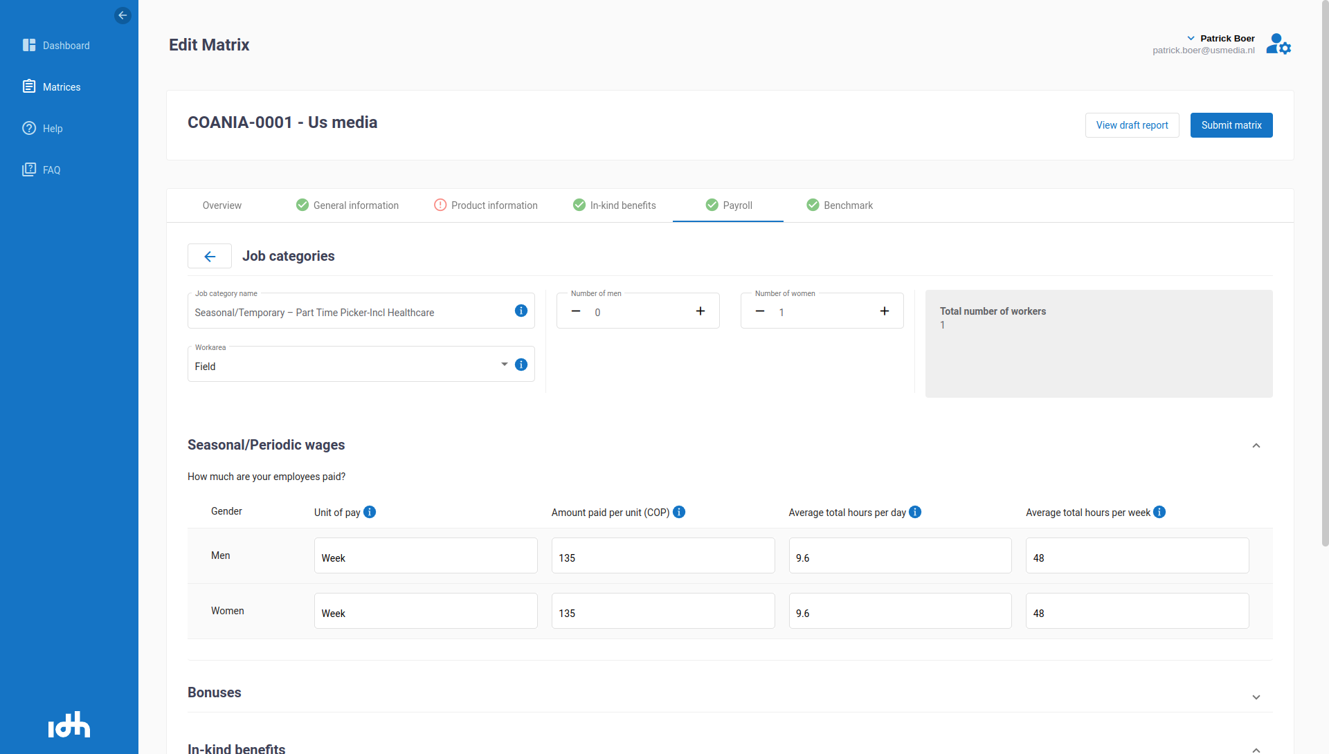 idh salary matrix screenshot