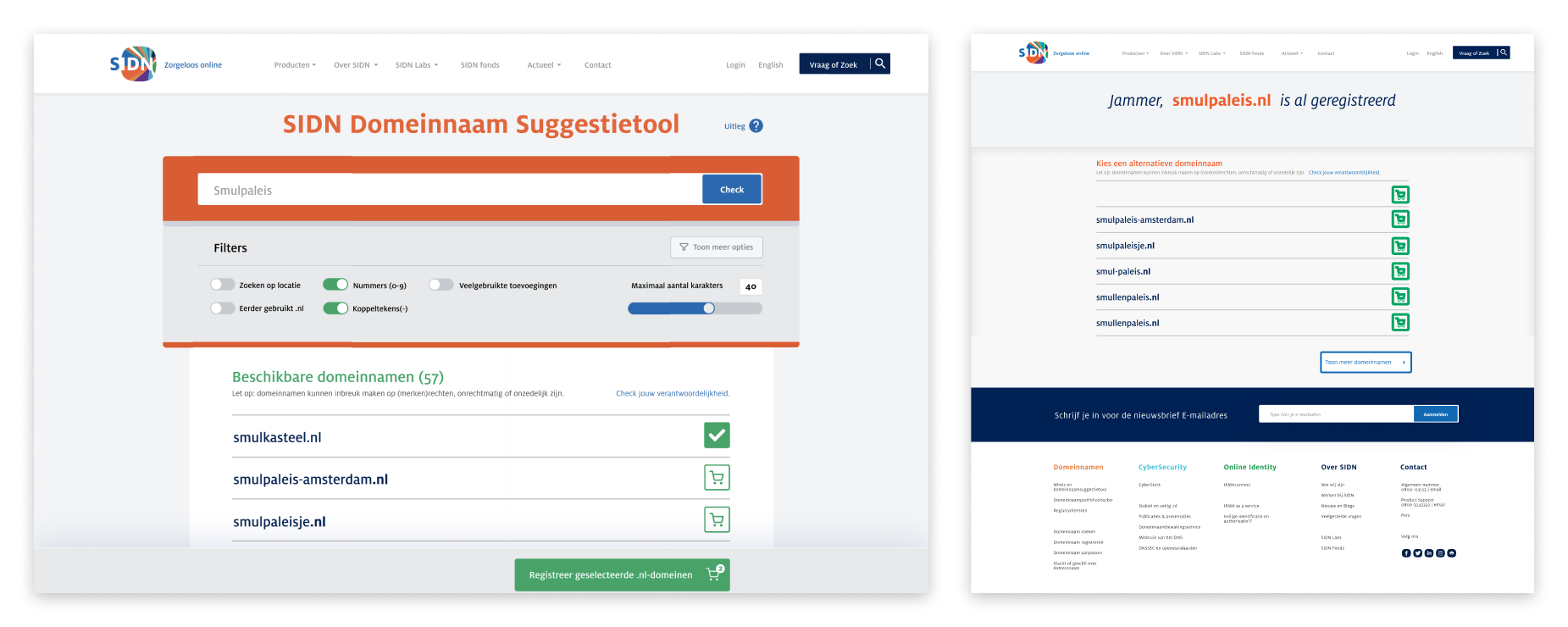 SIDN domeinnaam suggestietool screenshots